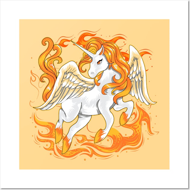 Fiery Unicorn Pegasus Pony Wall Art by machmigo